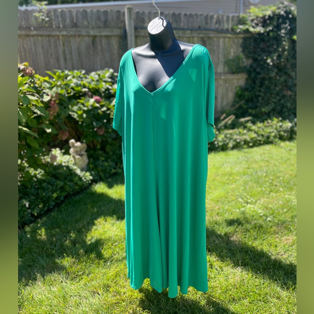 Roaman’s womens maxi dress size 3X 30 32 stretch green‎ mumu comfort easy care